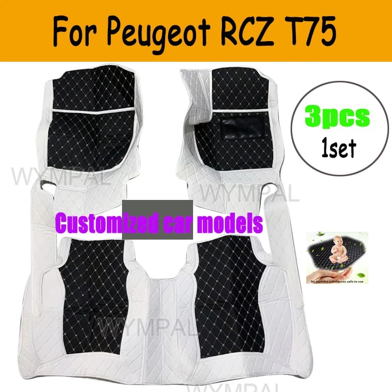 Tappetini auto per Peugeot RCZ T75 2009 ~ 2015 Tappetini in pelle di lusso Tappeti Tappetini durevoli Set Accessori auto Parti interne 2010