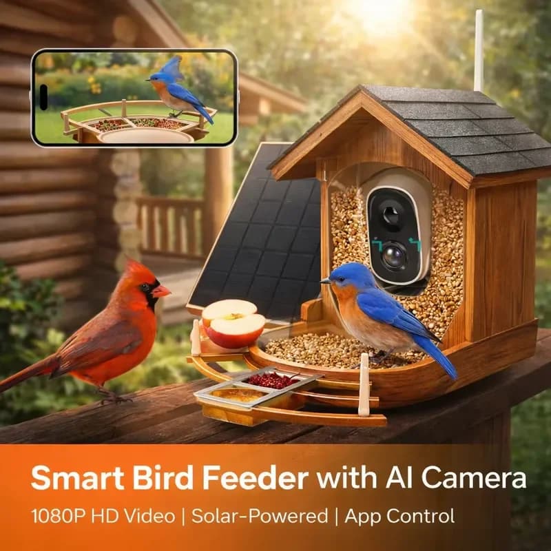 Smart Automatic Bird Feeder with AI Camera Solar Powered HD Night Vision Waterproof Feeder for Bird Watching