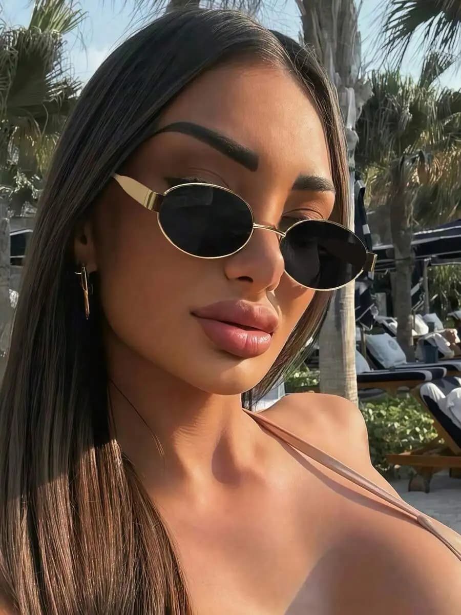 1pc Oval Metallic Small Round Fashion Glasses For Summer Beach Vacation,Outdoor,Travel