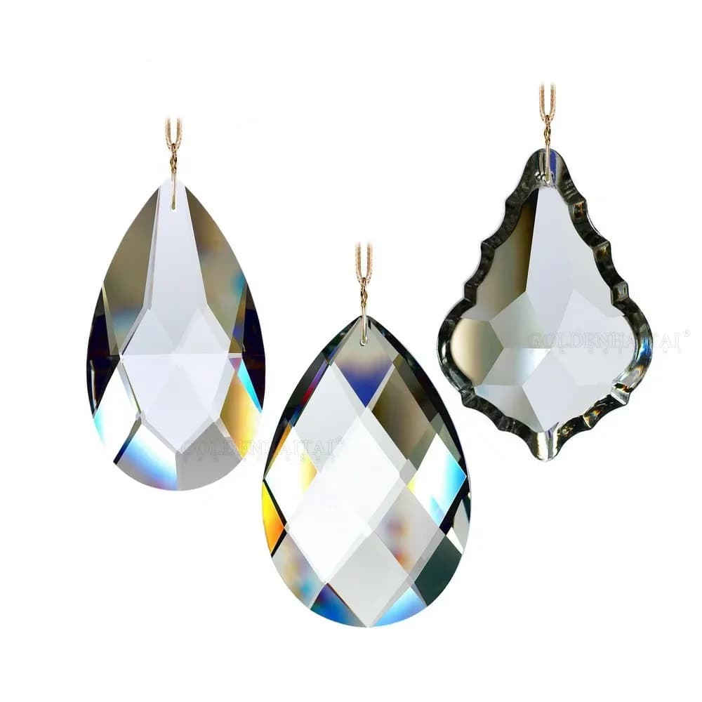 2Pcs 100mm Crystal Pendant Mesh Net Maple Leaf Chandelier Parts Suncatcher Prisms Glass Art Hanging Home Lighting Decor Ornament
