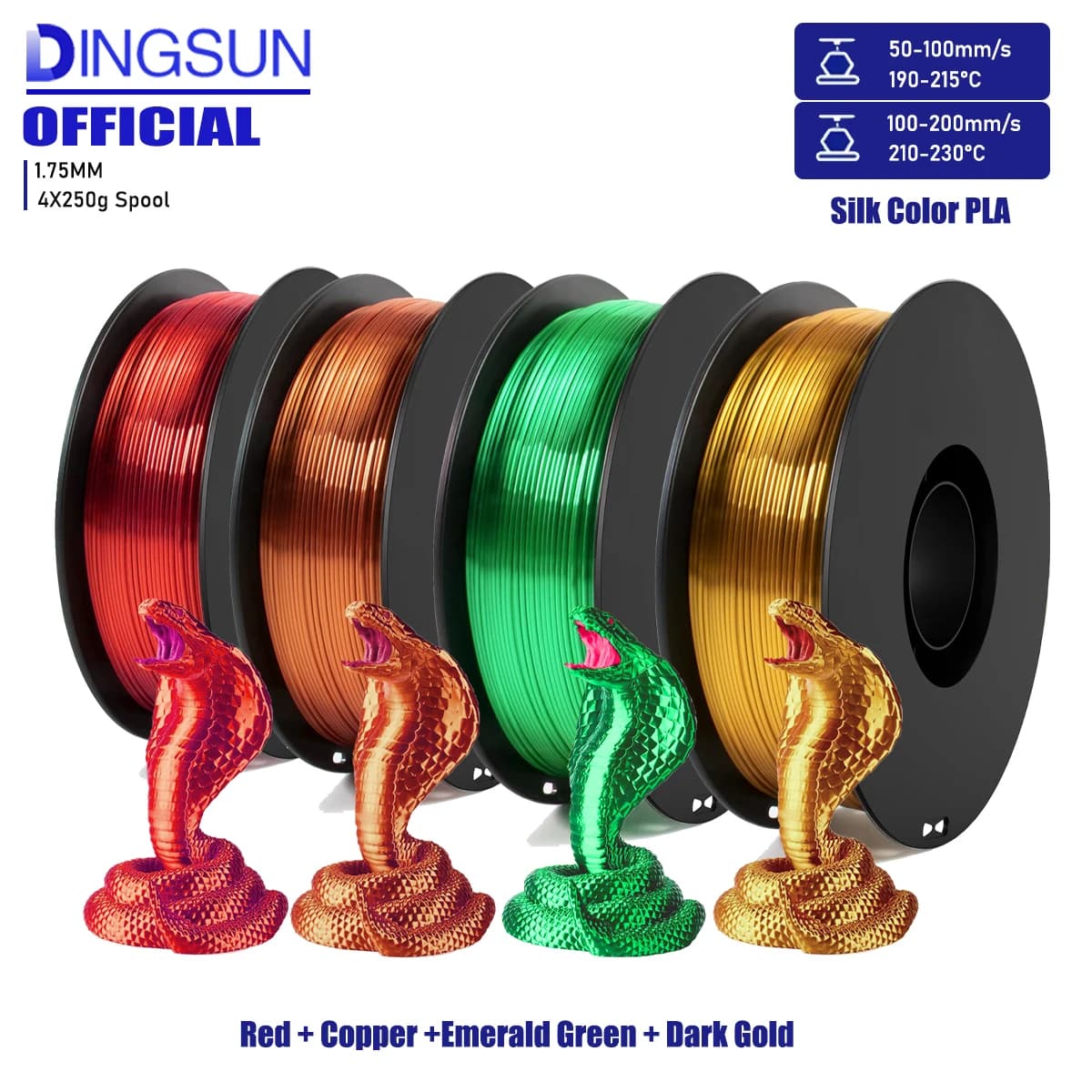 Silk Filament 1.75 mm for 3D Printer, light consumables similar to metal250 g/500 g/1000 g 1 coil, dimensional accuracy +/- 0.02 mm