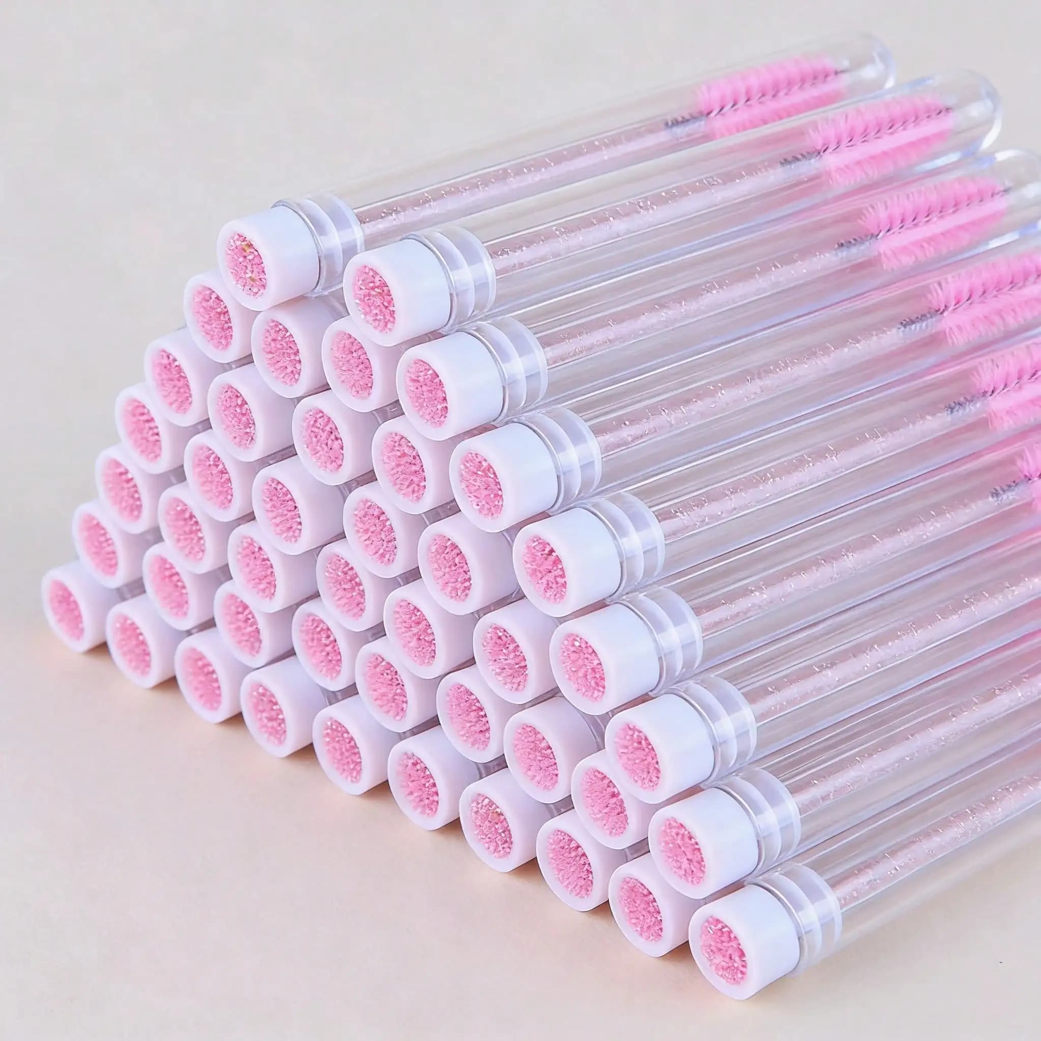 60pcs Disposable Nail Art Brushes Transparent Plastic Tube‑packed Pink Bristles Manicure Painting Pen For DIY Nail Decor Tools
