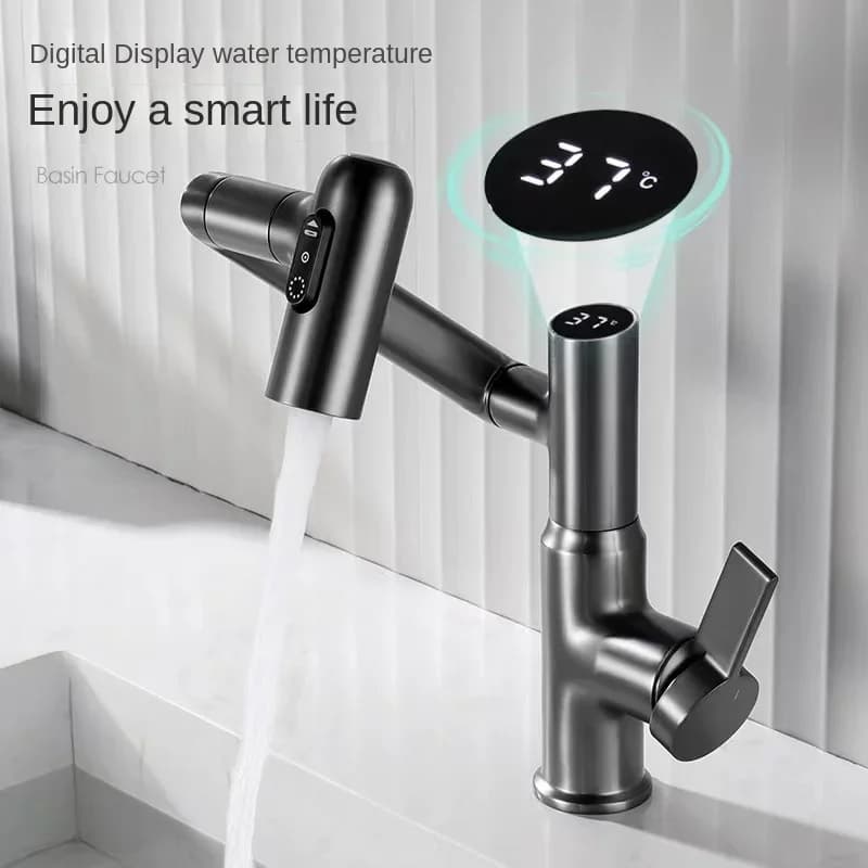 Display digitale LED Rubinetto per lavabo da bagno Rotazione a 360 gradi Multifunzione Spruzzatore Miscelatore acqua calda fredda Rubinetto per lavandino Bagno