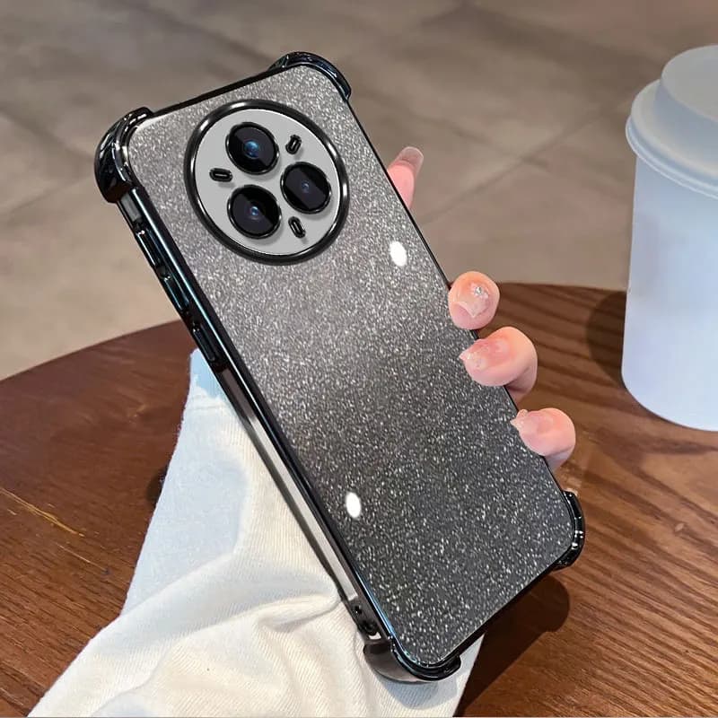 Transparent protective case with glittered plating for Realme 14 Pro + 5G Flxebile TPU Fundas four-angle shockproof housing