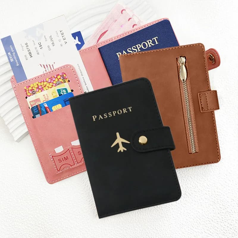 Leather passport case Travel credit card case, passport holder for woman/man Passport cover with buckle