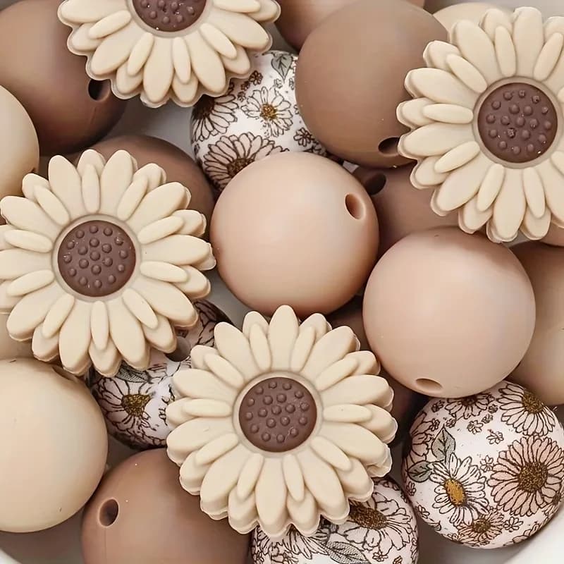 Set di 40 perline focali colorate con margherite e girasole, perline in silicone, perline decorative, utilizzate per la decorazione della penna, perle rotonde classiche in silicone per portachiavi alla moda, bracciale, ciondolo, materiali artigianali