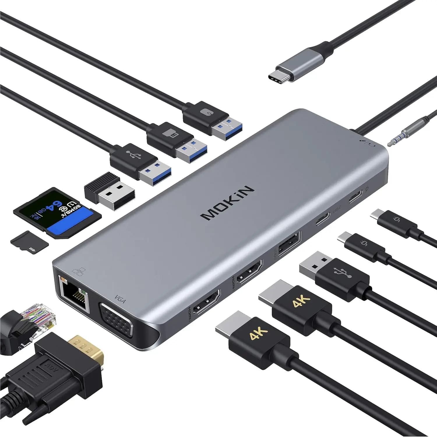 Docking Station USB-C 14-in-1 con Doppia Uscita HDMI, VGA, 5 Porte USB per Laptop