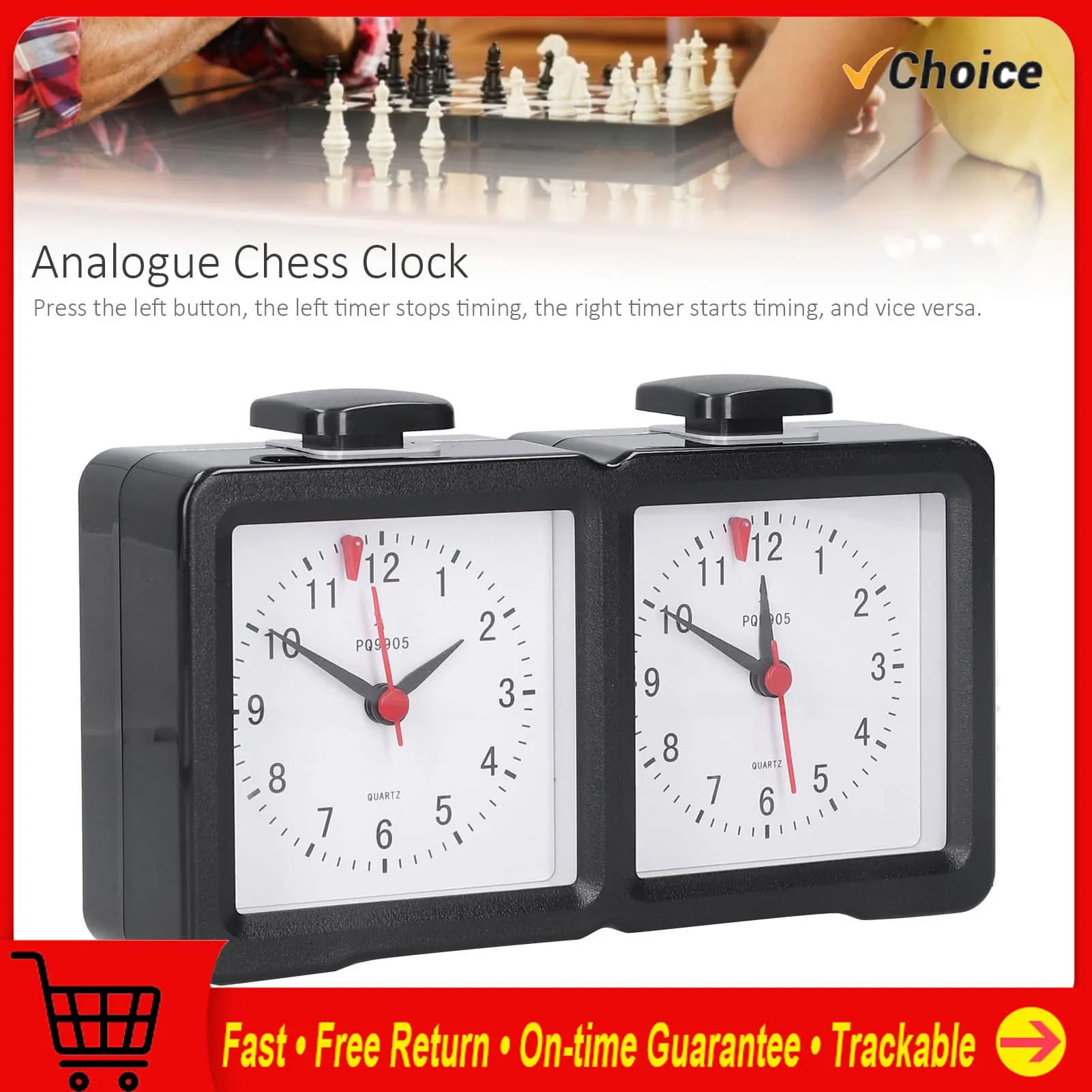 Orologio analogico multifunzione per scacchi Conto alla rovescia Timer Muto per competizioni di giochi da tavolo
