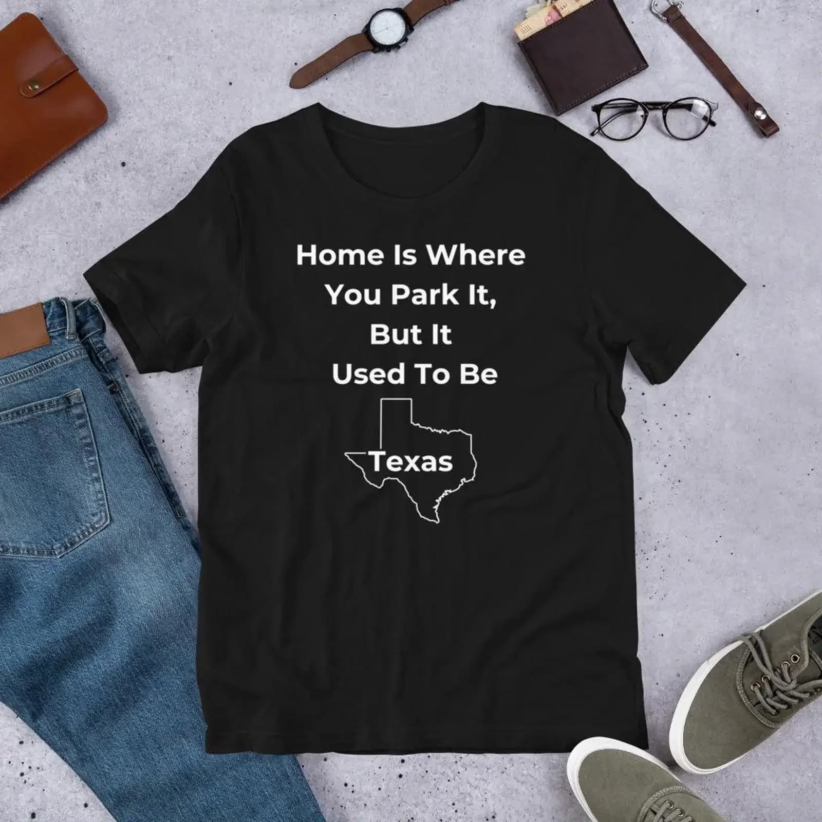 Texas RV Camping T Shirt Home Is Where You Park It vintage Washed Casual Slightly fashion Comfortable designer clothes Stylish