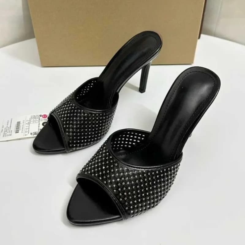 Luxury Diamond Women High Heels Sandals Peep To Hollow Out Sexy Slip on Summer Party Wedding Evening Club Shoes for Ladies