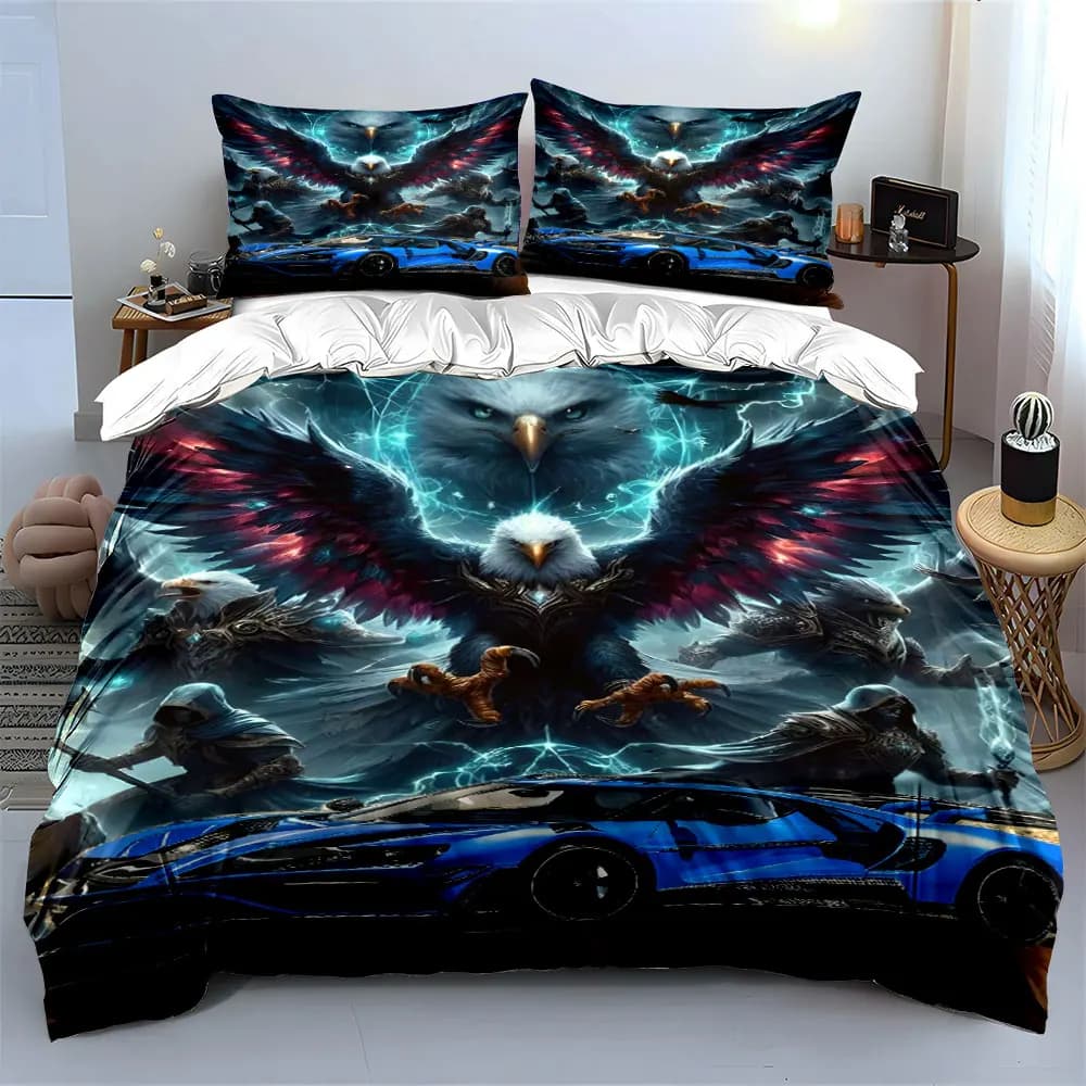 Set di poster Fantasy Eagle Warrior, set di biancheria da letto con copripiumino morbido e confortevole, include 1 copripiumino e 2 federe, regalo