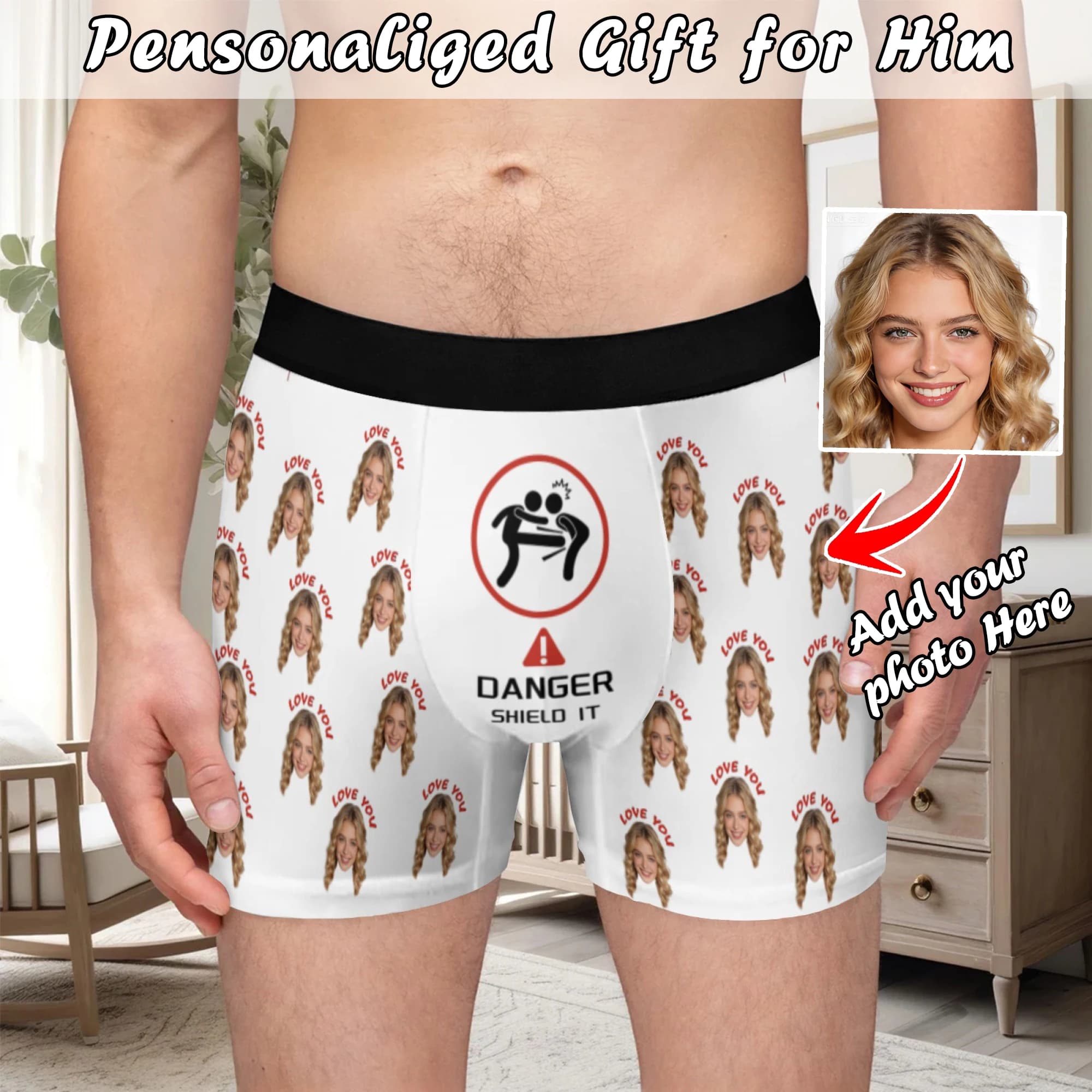 Personalizzazione con foto del viso, personalizzazione di biancheria intima piatta, regalo di San Valentino per uomo, regalo per marito, regalo per padre