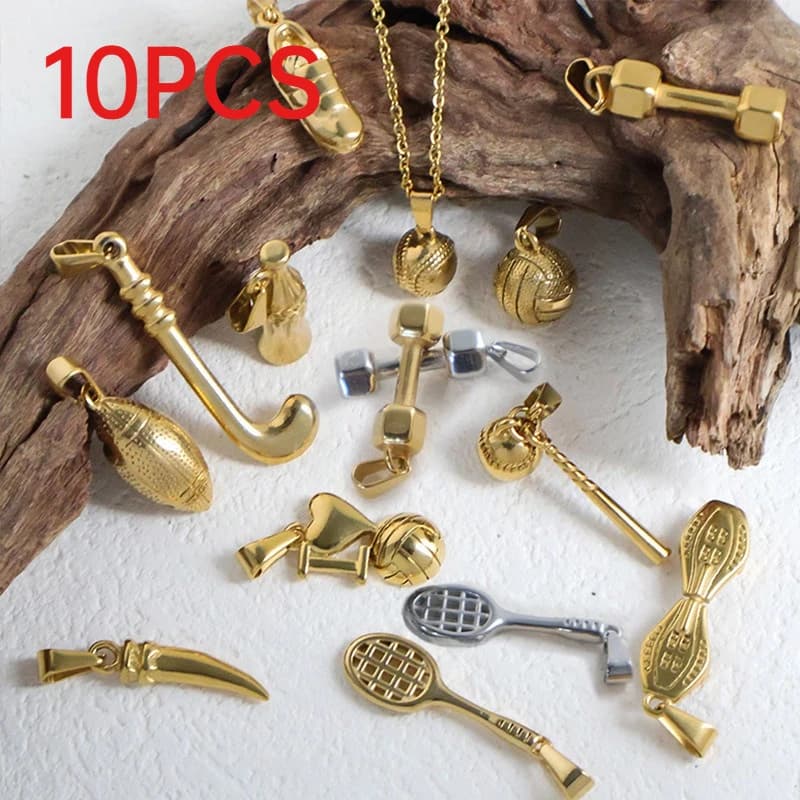 10Pcs Vintage Charms Volleyball Baseball Skateboard Shoe Pendants DIY Jewelry Accessories