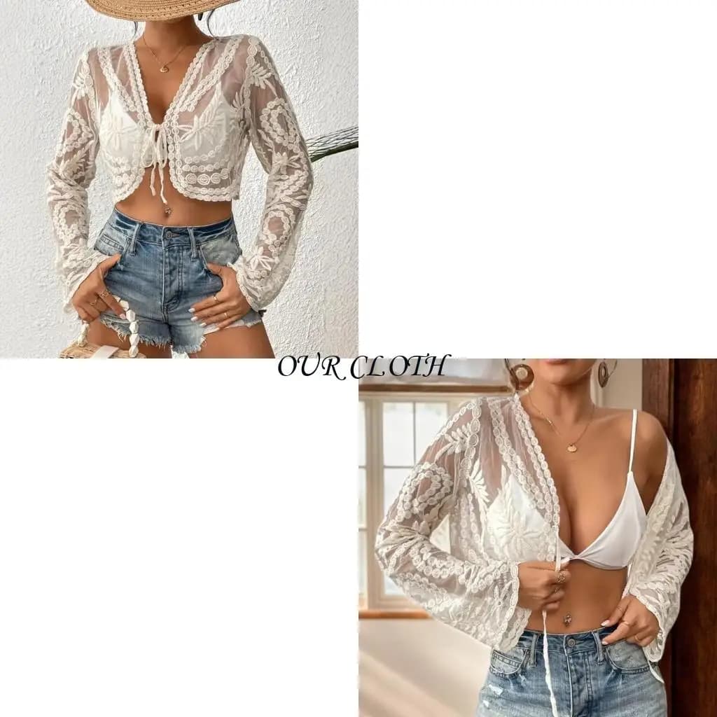 Women Swimsuit Coverup Cravatta Front Croundup Copuup Top Long Maniche costumi da bagno Copuva per bagno Coverup Y1AC