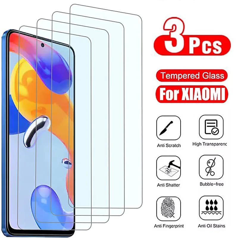 3 pezzi in vetro temperato per Redmi Note 13 Pro 12 11 11S 8 9 10 protezione schermo