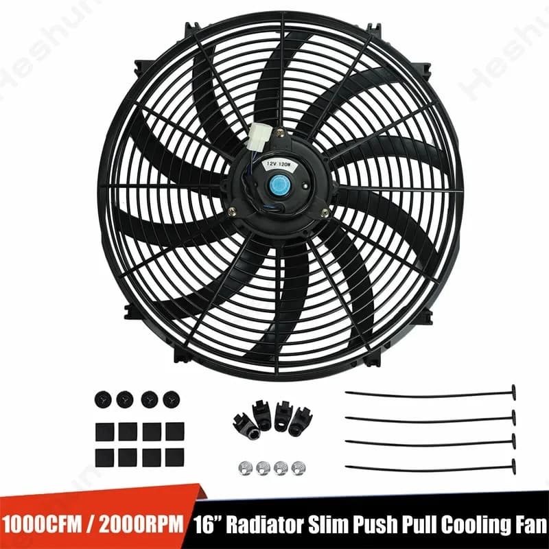 Ventola di Raffreddamento Universale a Condensazione da 16 Pollici 12V/24V 120W, Sottile, Push-Pull, Elettrica, per Radiatore, con Kit di Montaggio, Alta Prestazione 2000 RPM