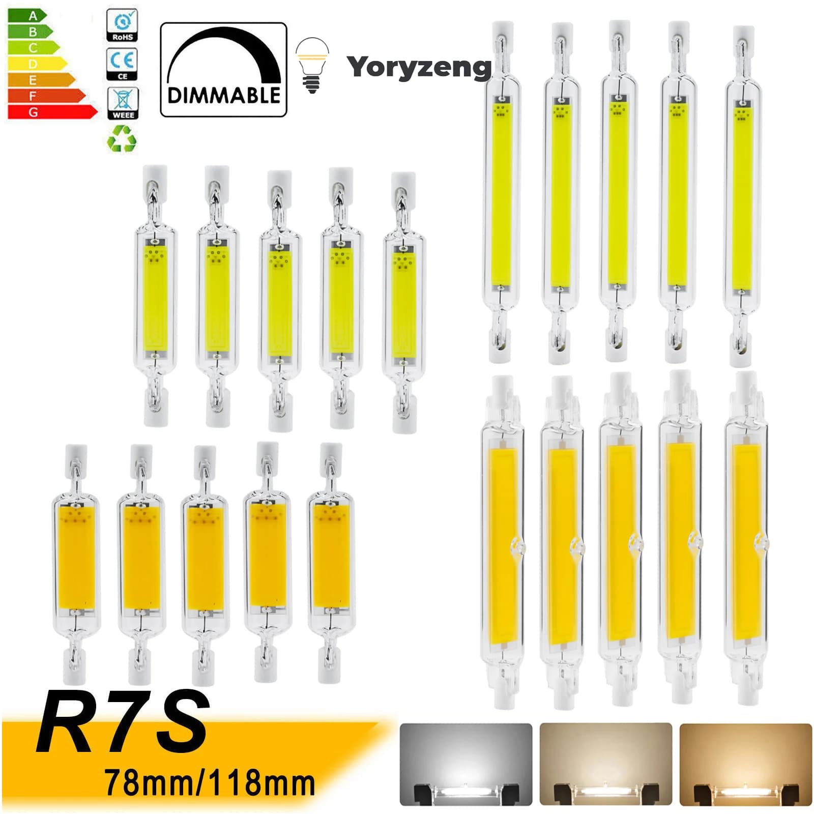 5 pezzi dimmerabile R7s lampadina a LED 78mm 118mm luce di inondazione 7W 15W 28W tipo J tubo di vetro base in ceramica 220V 240V sostituzione 130W lampade alogene