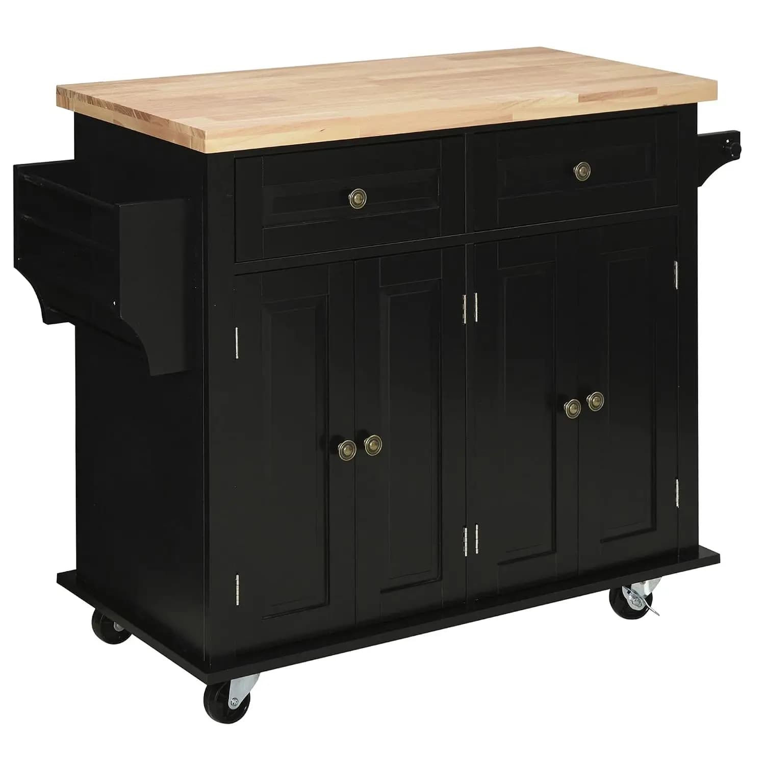 Kitchen Island Cart Rubberwood Top 2 Drawers 2 Cabinets Spice Rack Towel Bar Shelves Casters Mobile Storage, Customized