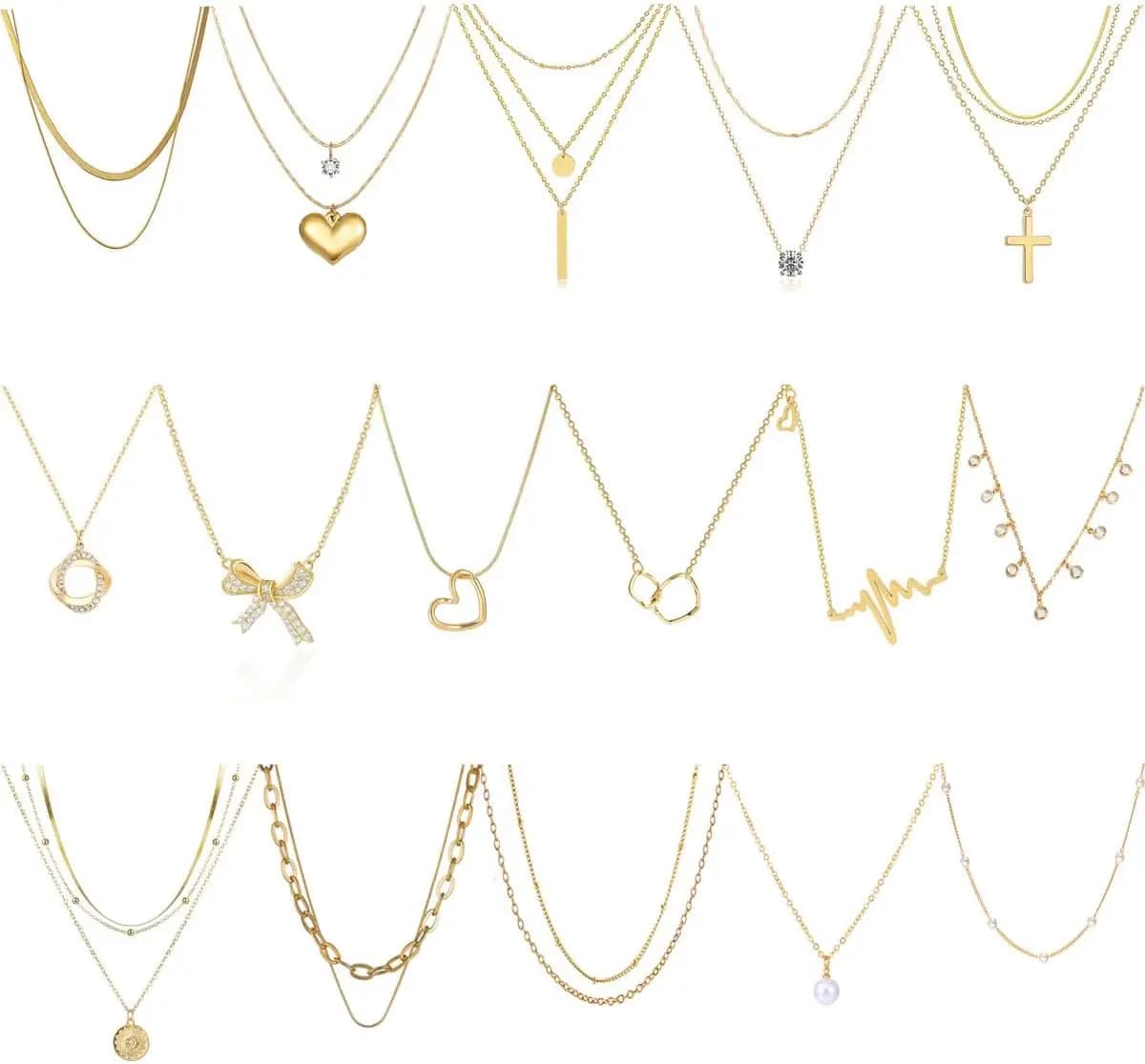 Set di 16 Collane Placcate Oro per Donne, Choker Regolabile alla Moda, Gioielli Multistrato, Idea Regalo