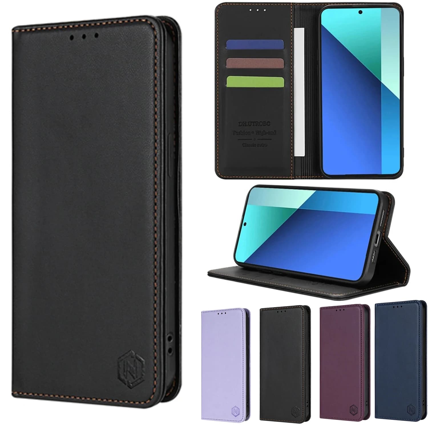 Custodia in pelle con slot per schede magnetiche per Xiaomi Redmi Note 14 Pro 13 12 12S 11 11S 10 9 Pro 8 8T 7 Portafoglio delicato sulla pelle forte
