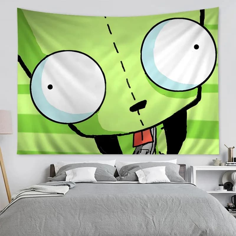 VIKAMA Invader Zim Tapestry Alien GIR Tarot Card Decorazione da Parete Cartone Animato Hippie Arte Murale Sala Giochi Dormitorio Arredamento Casa