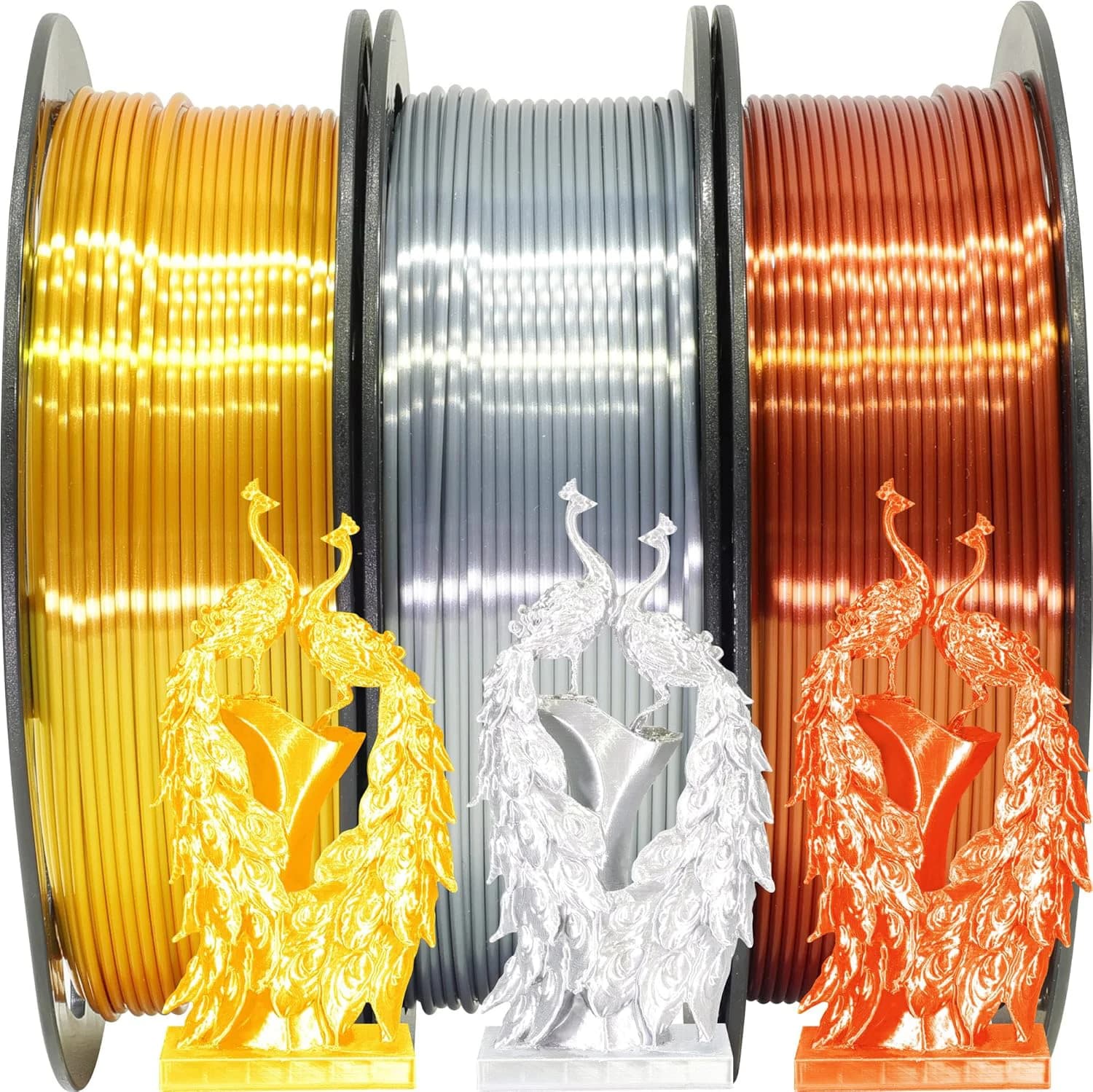 PLA Filament Package in Silver Gold Silk Silver Copper, 1.75 mm 3D Printer Filament, each coil of 0.25 kg