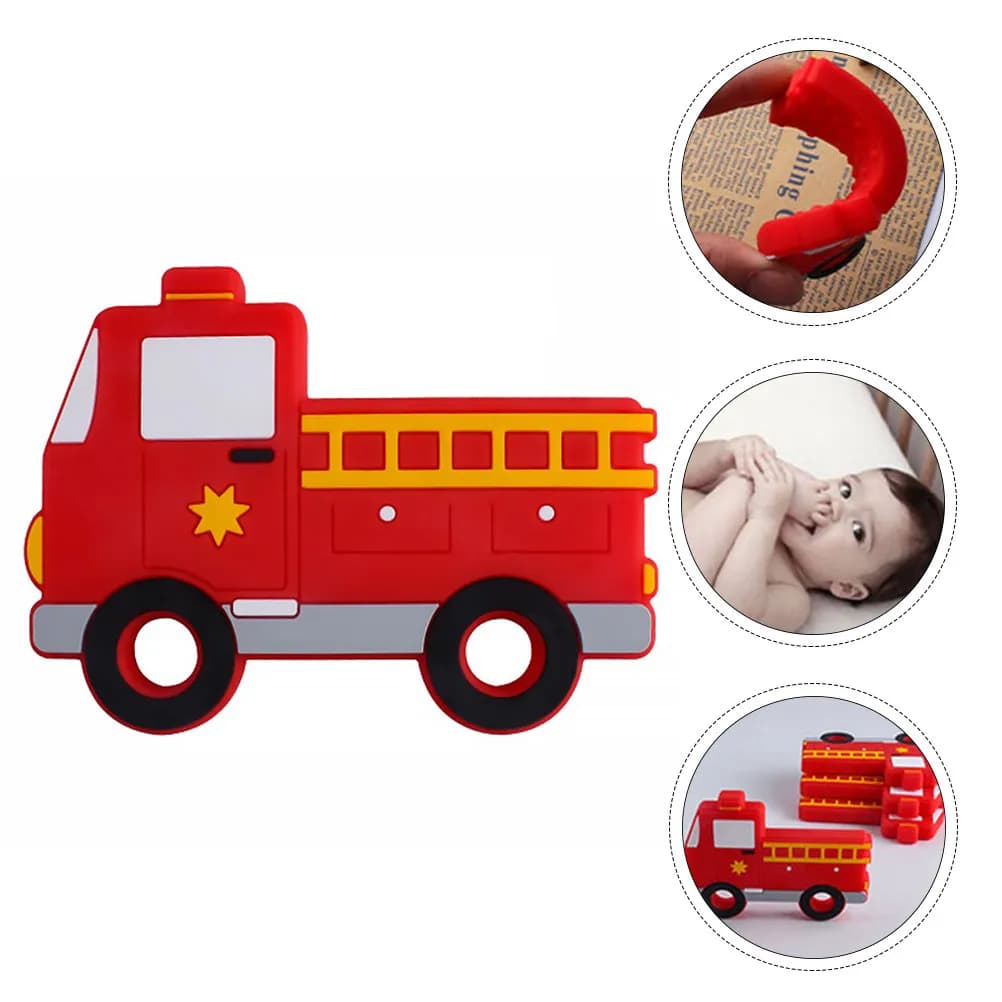 Massaggiagengive in silicone a forma di motore per neonati, morbido e resistente, giocattolo massaggiante per la dentizione dei bambini, design a cartone animato