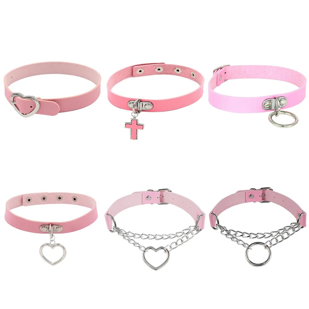 2025 moda rosa cuore serratura rivetto collana girocollo in pelle PU punk rock collare bondage girocollo gioielli gotici collane per feste