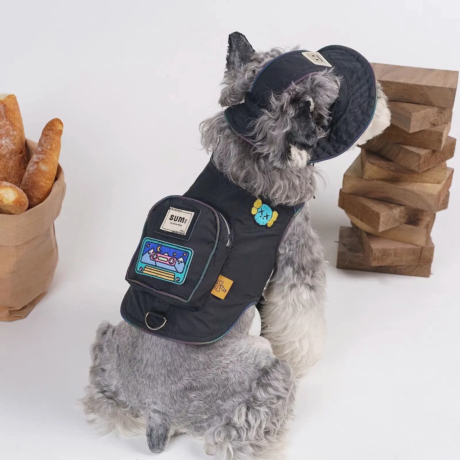 Small dog pet chest harness, made of linen fabric, suitable for small dog breeds for travel and walks
