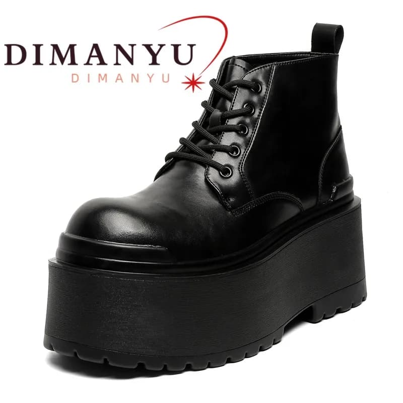 DIMANYU Men Platform Ankle Boots Lace Up 2026 New Combat Boots Men New High Heels British Style Motorcycle Boots Men