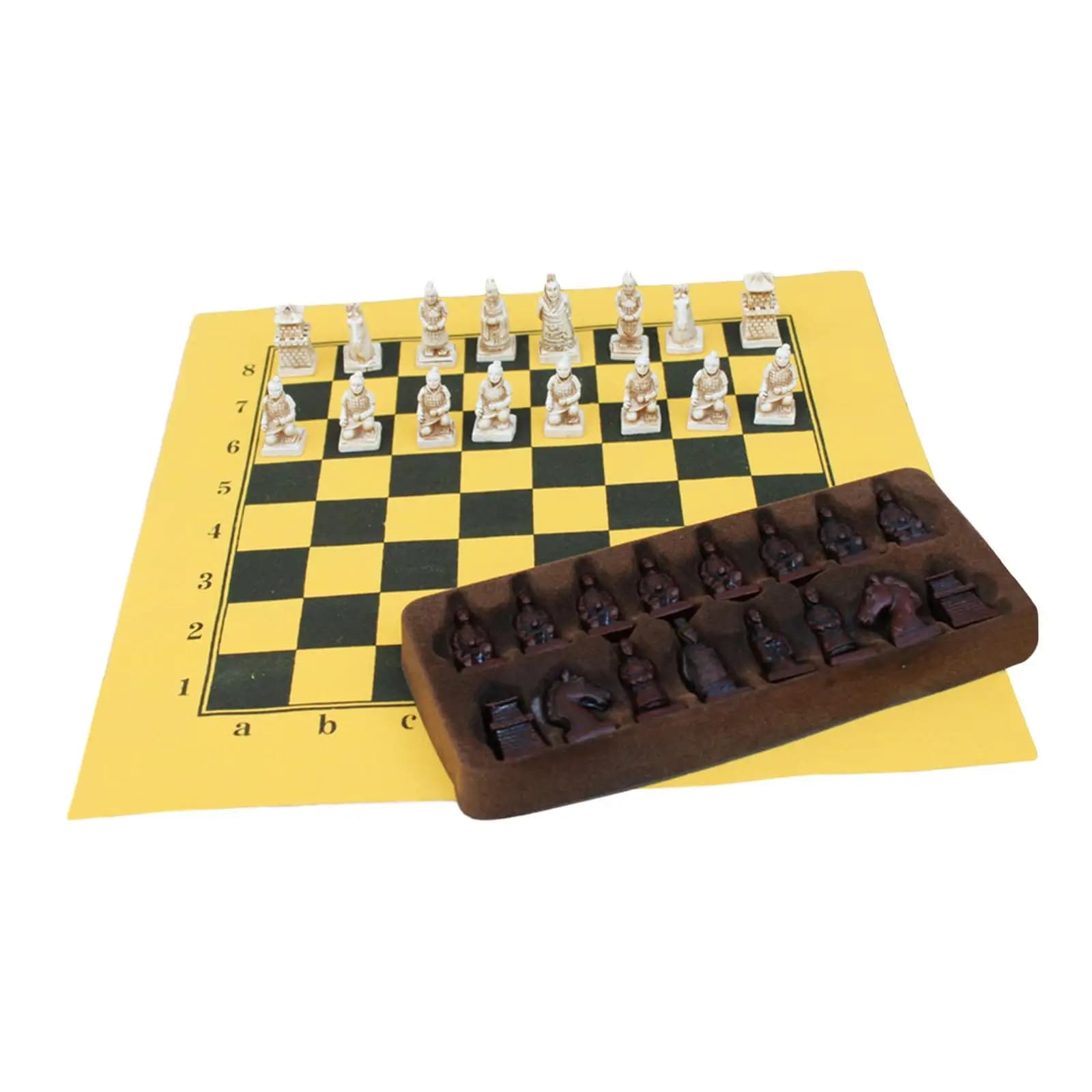 Terracotta Warriors Chess Set Resin Chinese Retro with 3D Resin Chess Pieces and Storage Chess Set for Gift Idea Birthday Gift