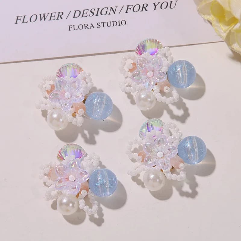 Shoe Charms 1 Piece Seed Bead Flower Cluster Pastel Blue Ocean Fresh DIY for Jelly Clog Sandals Princess Crystal Korean