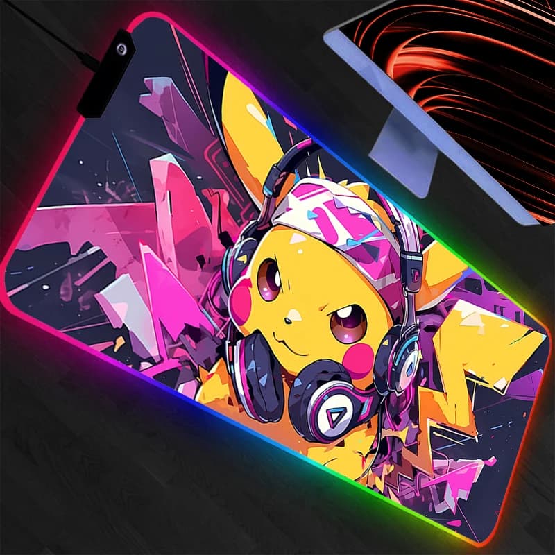 LED Mouse Mat XXL Pokemon Pikachu Anime Gamer Computer RGB Mousepad Gaming Accessories Tablet Varmile Backlit Keyboard