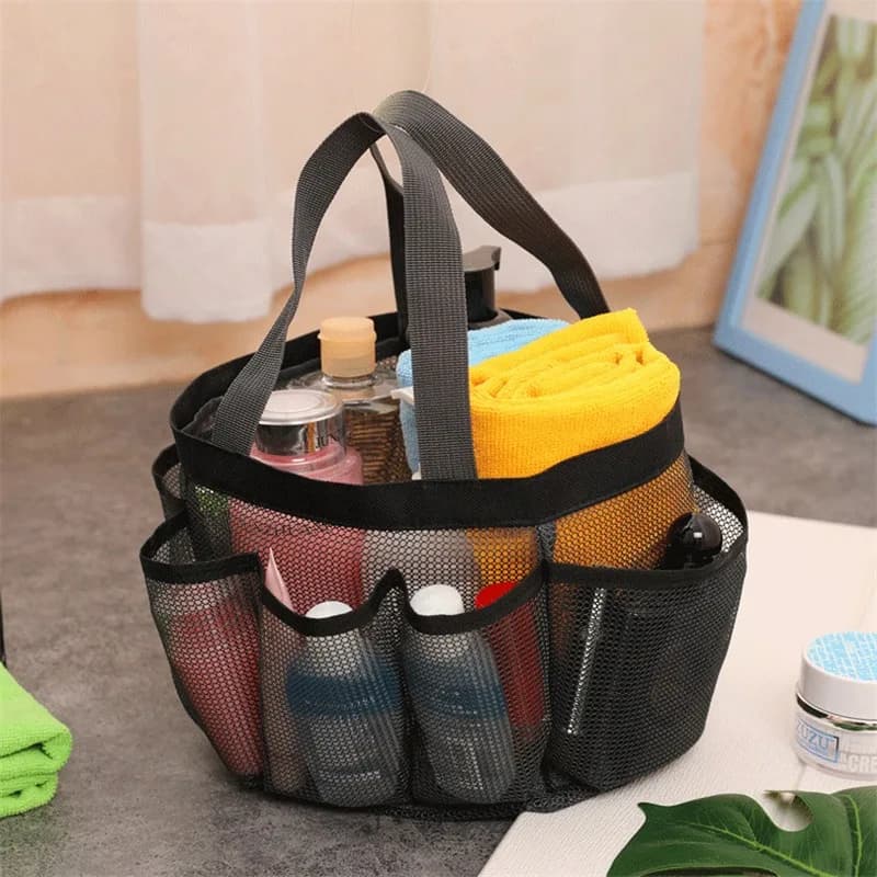 Portable shower mesh beach bag, beach bag, travel bag, bath bag, suitable for outdoor camping, quick drying bag