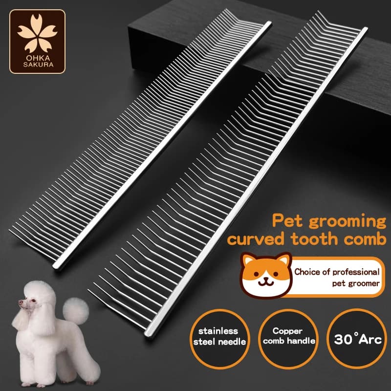 Pettine per toelettatura animali con gancio curvo, raccolta profonda dei capelli e consistenza soffice, bellezza per l'allenatore di animali domestici, pettine per denti curvi