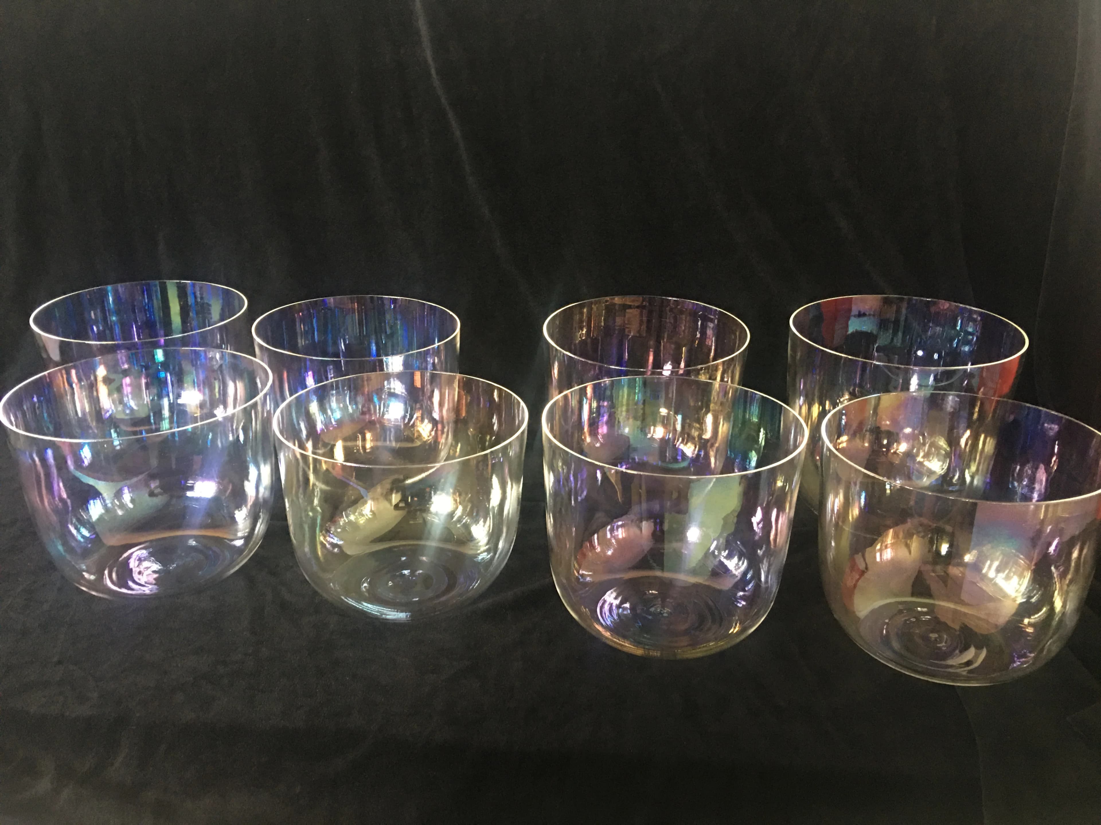 Star Linkup Set of 8pcs Quartz Crystal Singing Bowls, Unique Deep Lower Frequency Tones, 2nd Octave F G A B & 3rd Octave C D E F Perfect Musical Notes, 432Hz Tuned, Size 7.5" -10", Sound Healing Percussion Instrument for Yoga, Meditation, Chakra Balancing