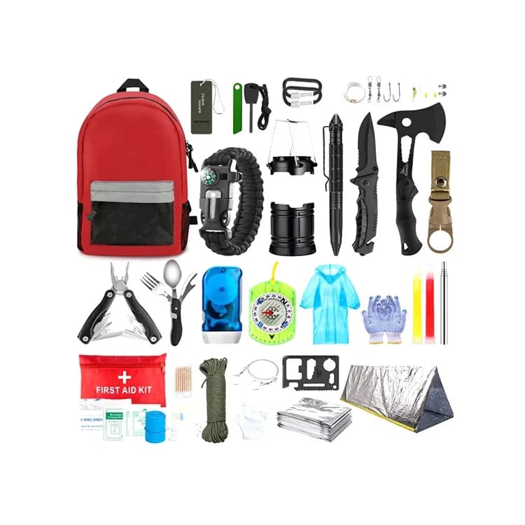 Kit di sopravvivenza di emergenza e kit di pronto soccorso, strumento professionale per attrezzatura di sopravvivenza con custodia tattica Molle e tenda di emergenza