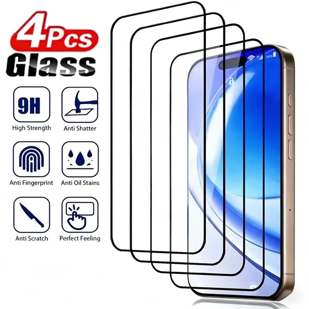 4 pezzi copertura completa in vetro temperato per iPhone 17 16 15 14 Pro Max Air 15 16 Plus protezione schermo per iPhone 13 12 11 Pro XR XS Max