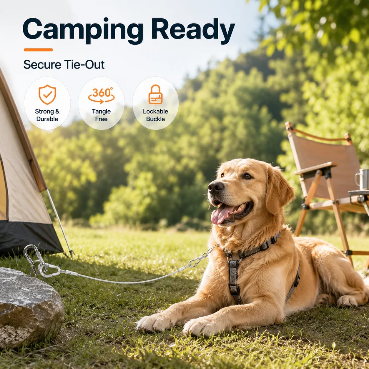 Double Headed Dog Tie Out Cable Leash Anti Rust Steel Wire Strap with Metal Buckle for Outdoor Yard Camping Training