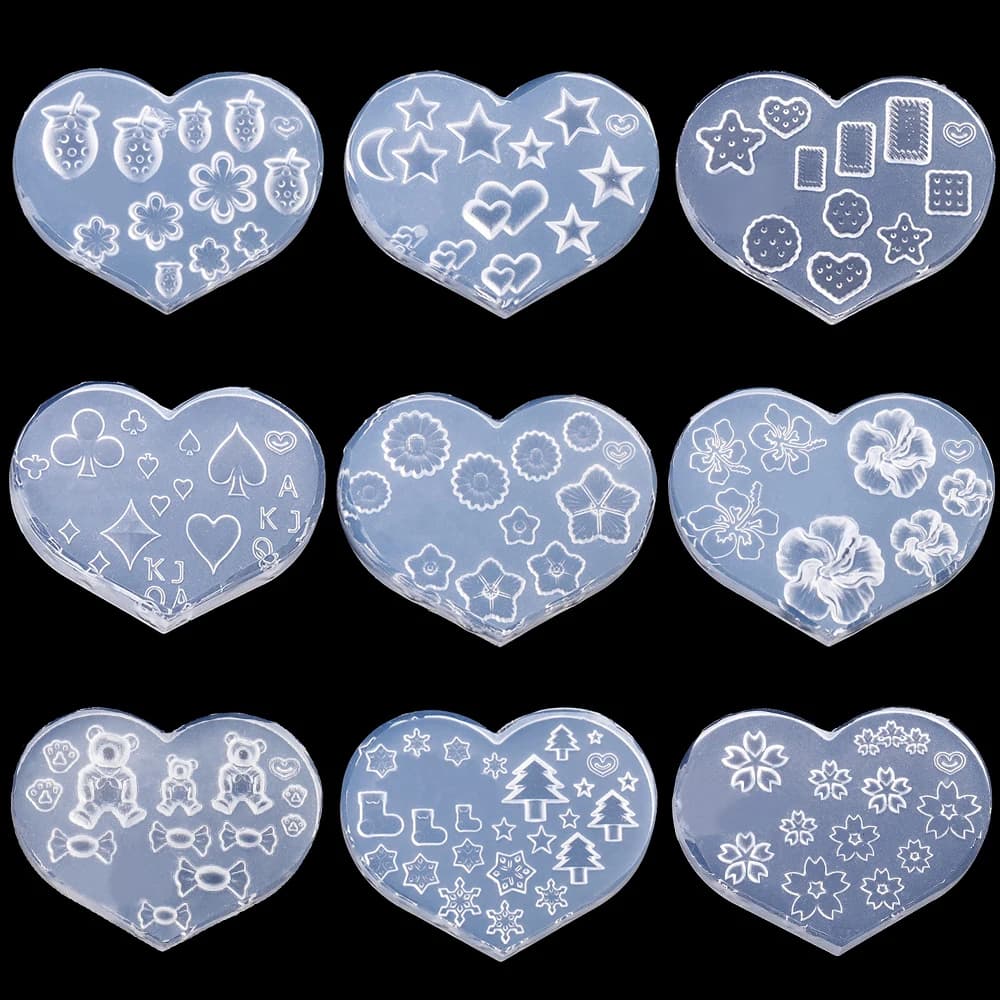 Perline minuscole Corona Cuore Stella Luna Cuore Fiore Unghie artistiche Orecchini Stampo in silicone Strumento per fusione di gioielli Stampo in silicone per resina epossidica UV
