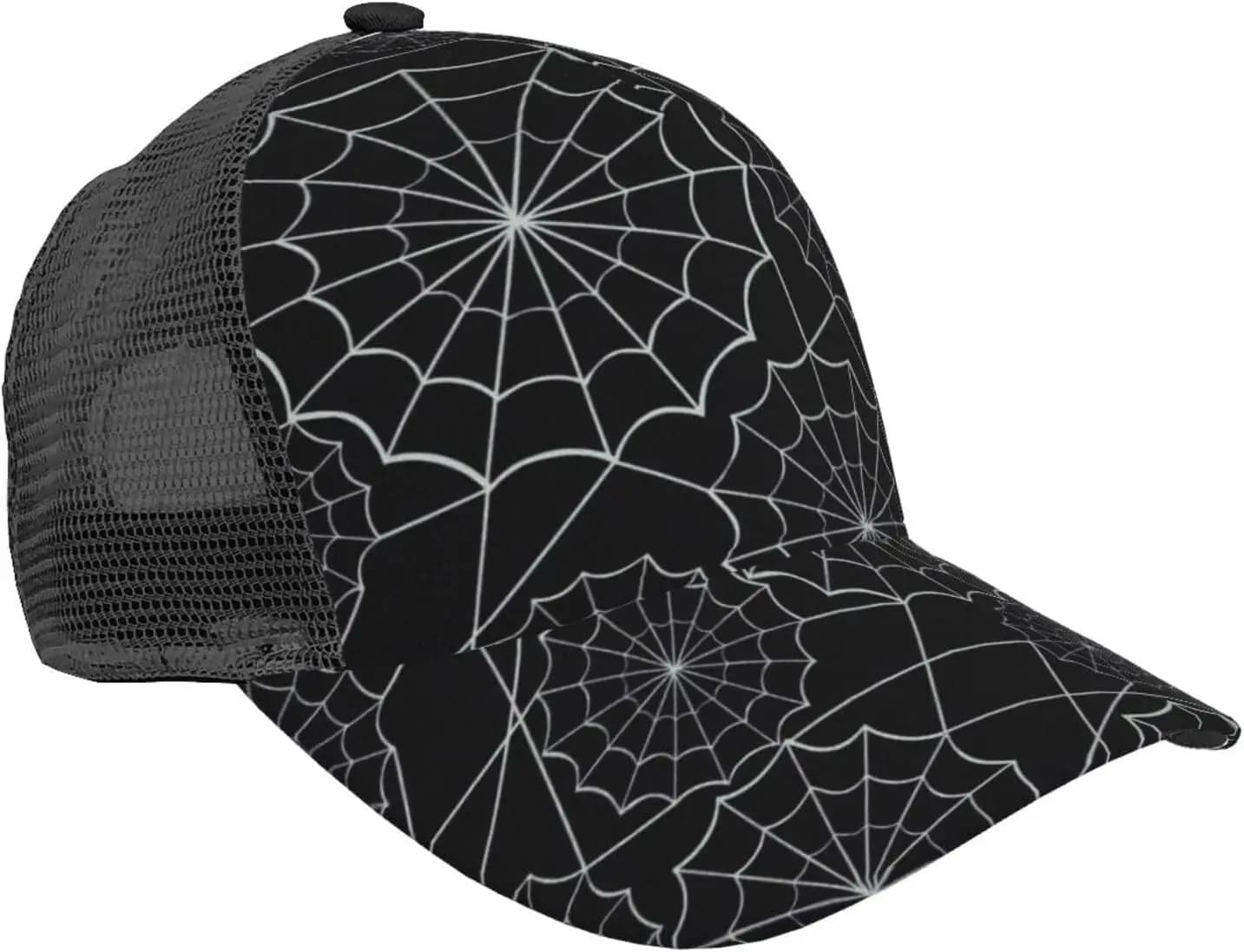 Berretto da baseball con coda di cavallo per donna uomo Berretto da camionista in rete regolabile Cappello sportivo ad asciugatura rapida-Spider Web Nero