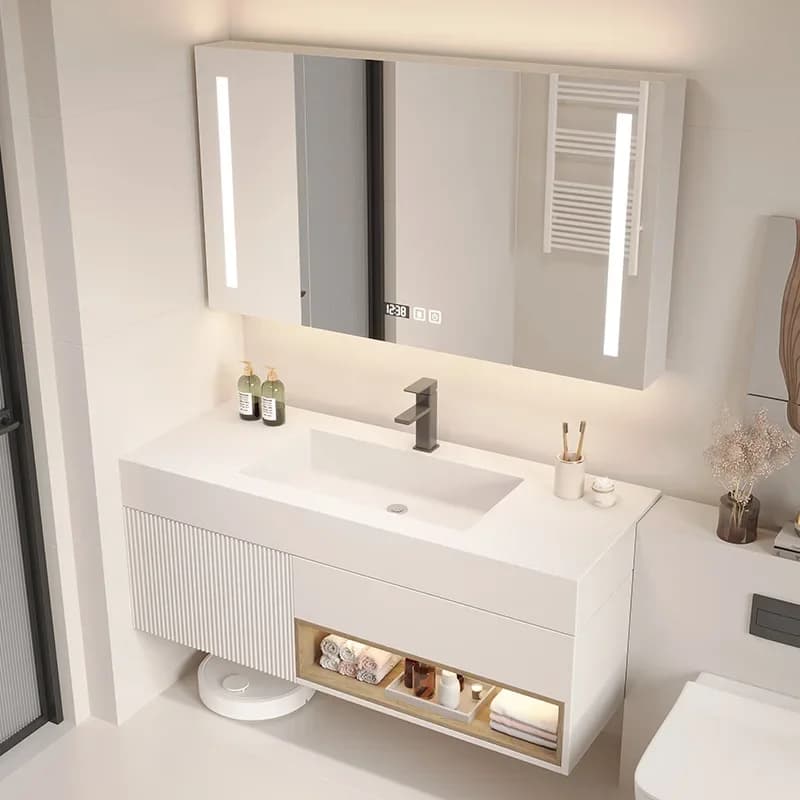 Semplice e moderno bagno Vanity Combo Rock Plate integrato mobiletto da bagno lavabo mobiletto a specchio con luce intelligente mobili di lusso