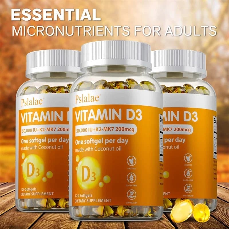 Vitamin D3+K2 supplement to support joint, bone and immune health Non-GMO formula Vitamin D and K complex easy to remove