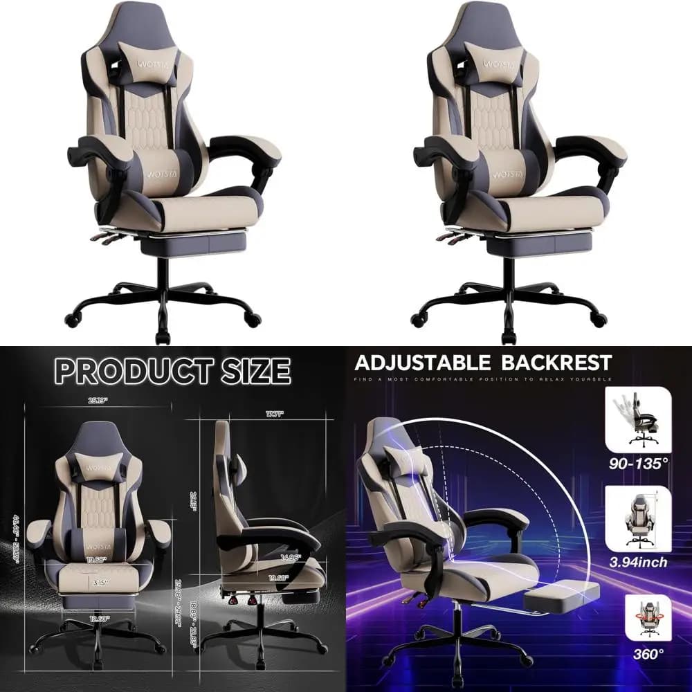 Sedia da Gaming Ergonomica con Schienale Alto, Supporto Lombare Regolabile e Poggiapiedi, in Pelle PVC, Grigia, per Gaming Confortevole/Ufficio Domestico