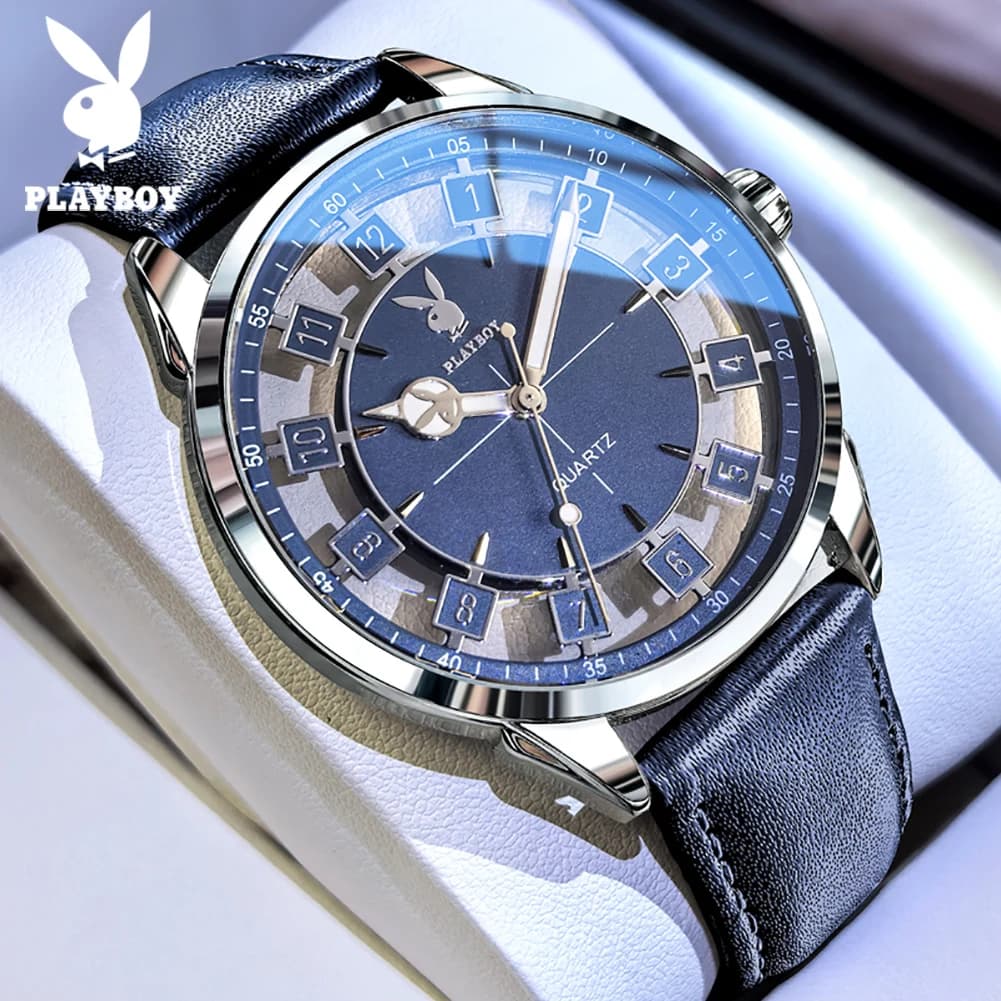 PLAYBOY 3137 Original Quartz Men's Watches Fully Transparent Hollow Trendy Leather Strap Luxury Original Wrist Watches for Man