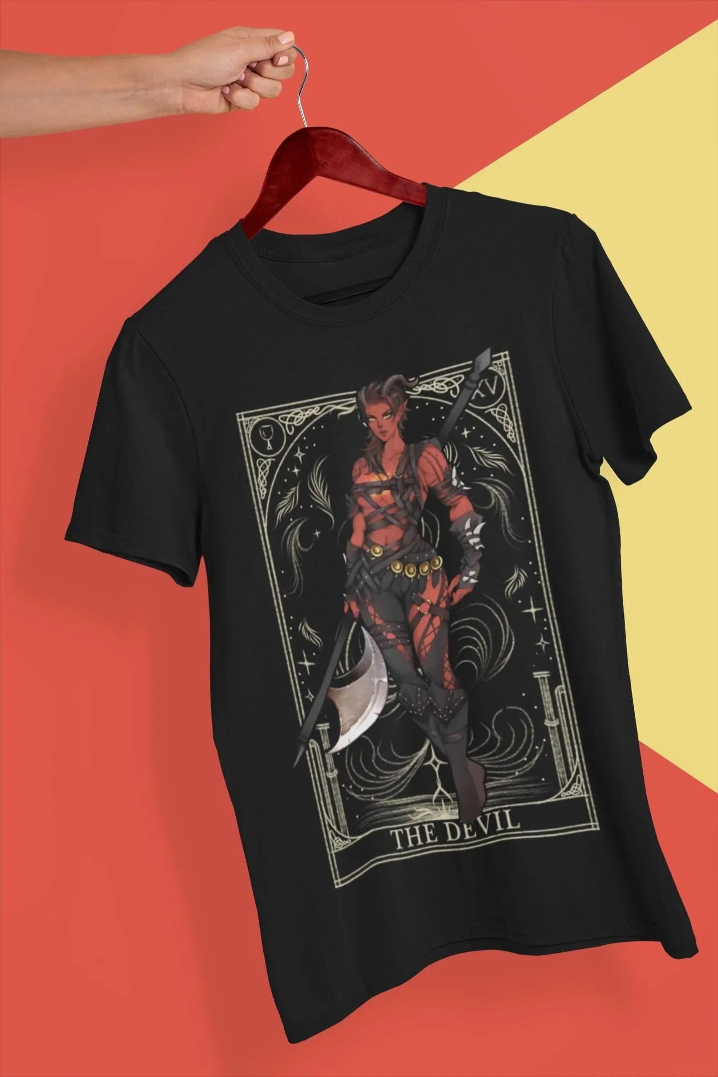 Maglietta Unisex Baldur's Gate 3 Karlach Tarot Card per Gamer, Regalo per Fan di D&D, Abbigliamento Videogame Baldur's Gate, Maglietta per Giocatori RPG