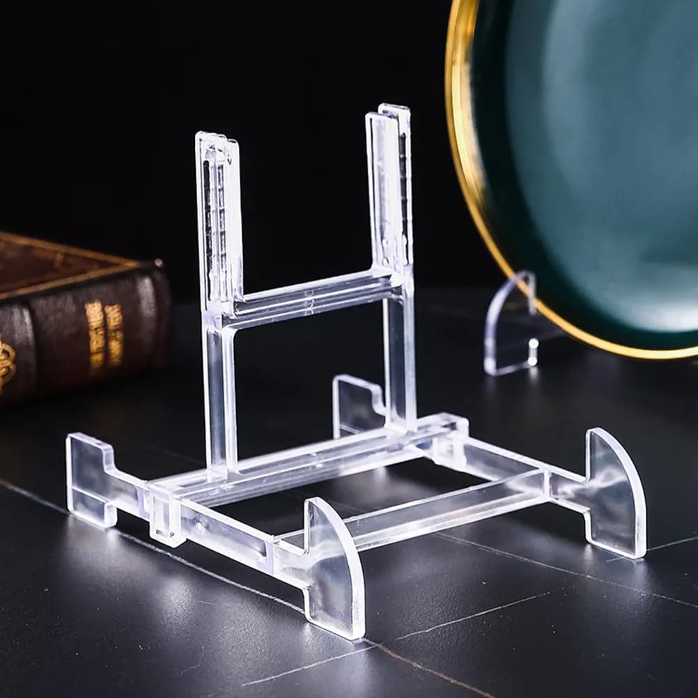 10 Pezzi Espositore Multifunzionale in Plastica Trasparente, Supporto per Piccoli Piatti, Cornici, Porta Memo per Stand Fieristici