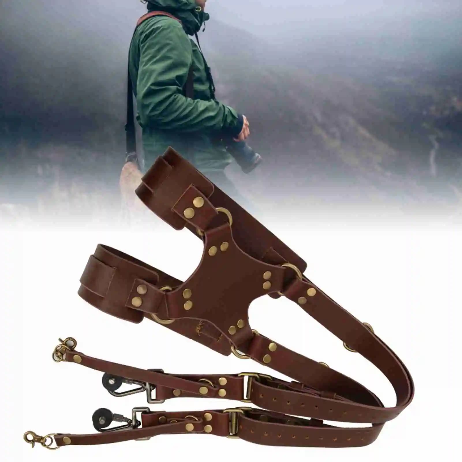 Tracolla Regolabile in Pelle con Doppio Rivetto per Fotocamera Digitale, Accessorio per Imbracatura