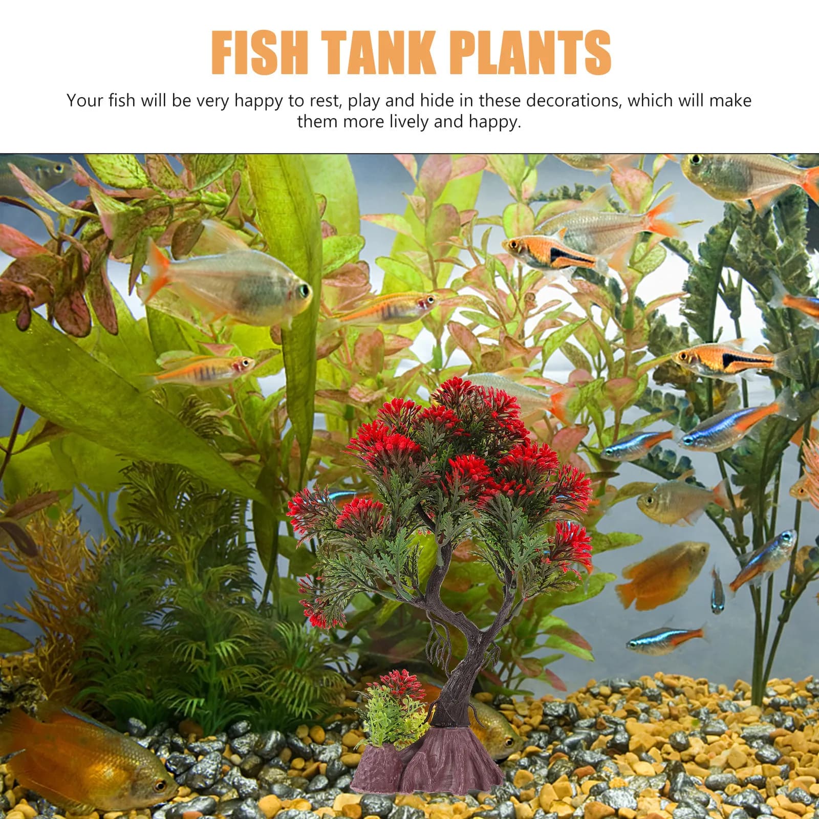 Artificial Plant for Aquarium, Small Fin Tree in Plastic, Realistic Decoration for Aquarium, Landscape Ornament, Hide for Domestic Animals