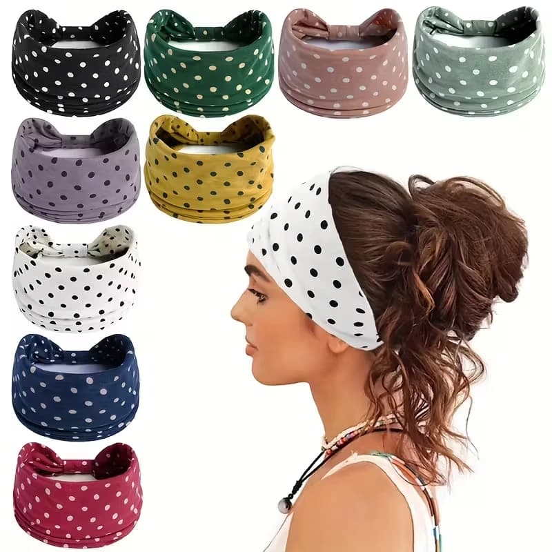 Fasce per capelli annodate a pois Fasce per capelli in tessuto elasticizzato moda Boho per le donne Copricapo versatile traspirante per capelli sportivi Yoga